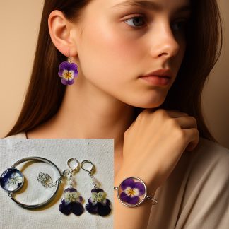 Violet Grace – Real Pansy Flower Jewelry Set