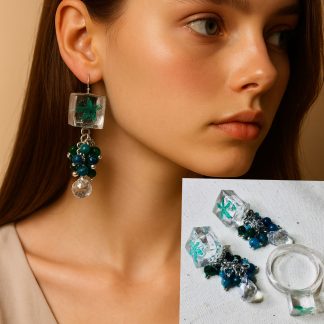 Sandalwood Flower Earrings and Adjustable Ring