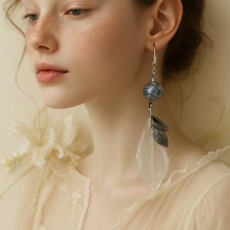 Silver Forest Dreams – Real Leaf Earrings with Glitter