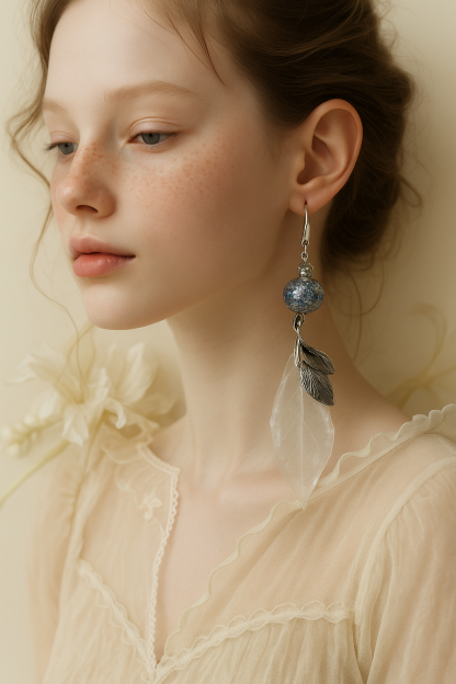 Silver Forest Dreams – Real Leaf Earrings with Glitter