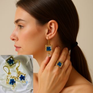 Eternal Sky Bloom – Handmade Botanical Jewelry Set with Real Pressed Forget-Me-Not Flowers