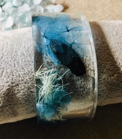 Ocean Bloom Cuff" – Real Blue Hydrangea Resin Bracelet