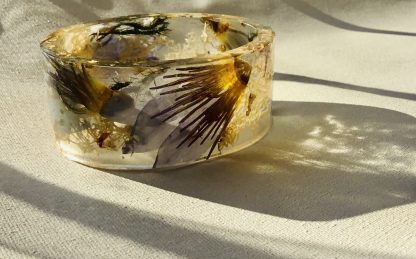 Enchanted Waterlily & White Moss Resin Bangle