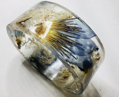 Enchanted Waterlily & White Moss Resin Bangle