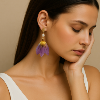 Golden Lily Drop Earrings – Real Waterlily Petal Jewellry
