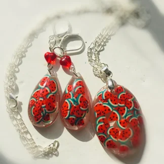 Crimson Watermelon Duo” – Handmade Watermelon Jewelry Set