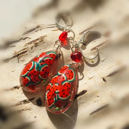 Crimson Watermelon Duo” – Handmade Watermelon Jewelry Set