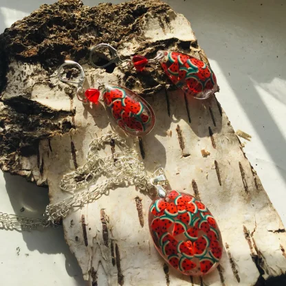 Crimson Watermelon Duo” – Handmade Watermelon Jewelry Set