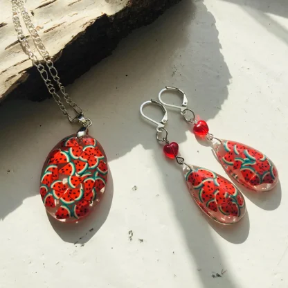 Crimson Watermelon Duo” – Handmade Watermelon Jewelry Set