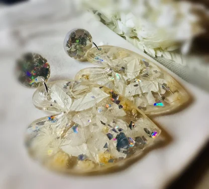 White Hydrangea Jewelry Set – Real Flower Resin Earrings & Bangle