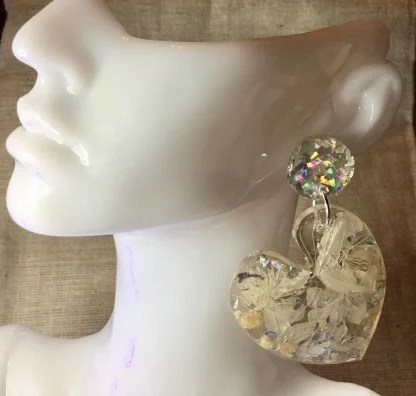 White Hydrangea Jewelry Set – Real Flower Resin Earrings & Bangle