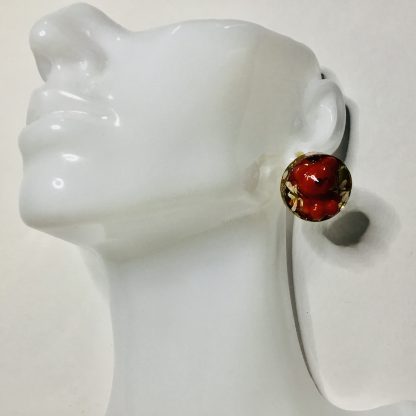Handmade Teddy Bear Stud Earrings – Unique Resin Jewelry with Real Flowers