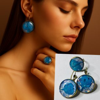 Blue Roses Glitter Jewelry Set – Antique Bronze Vintage Style