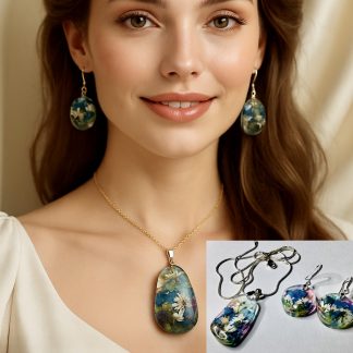 Real Flower Jewelry Set with Mother of Pearl and Sterling Silver Chain