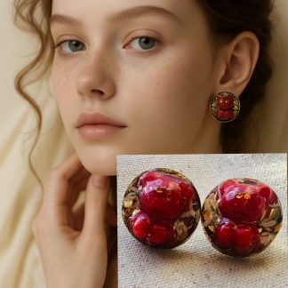 Handmade Teddy Bear Stud Earrings – Unique Resin Jewelry with Real Flowers