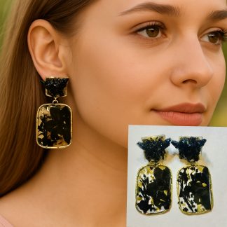 Night Wings – Real Flower Resin Earrings with Gold Flakes
