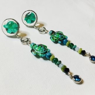Ocean Garden Turtle Drops – Handmade Statement Earrings