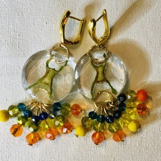 Solar Dance – Pendientes Botánicos de Resina con Cuentas de Cristal de Colores, Pendientes Artesanales Llamativos, Joyería Inspirada en la Naturaleza, Regalo Artístico para Ella