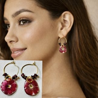 Handmade Sakura Earrings with Garnet Beads