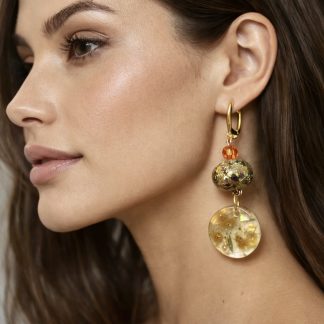 Golden Mimosa Glow – Handmade Resin Earrings with Real Flowers & Sparkling Glitters