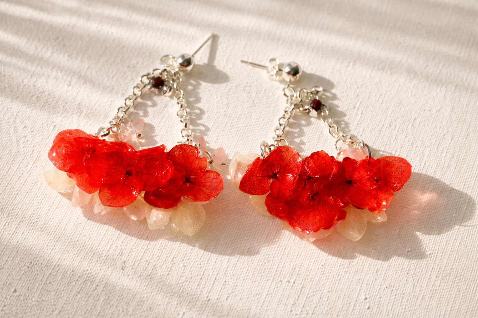 Real hortensia flowers earrings