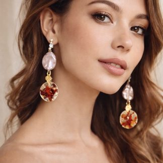 Baroque Pearl & Real Flower Resin Earrings