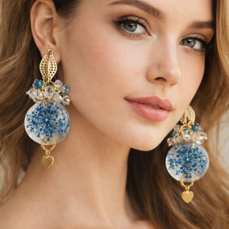 Queen Anne’s Lace Earrings with Blue Apatite and Crystals