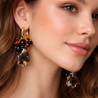 Black Pearl Blossom Earrings,