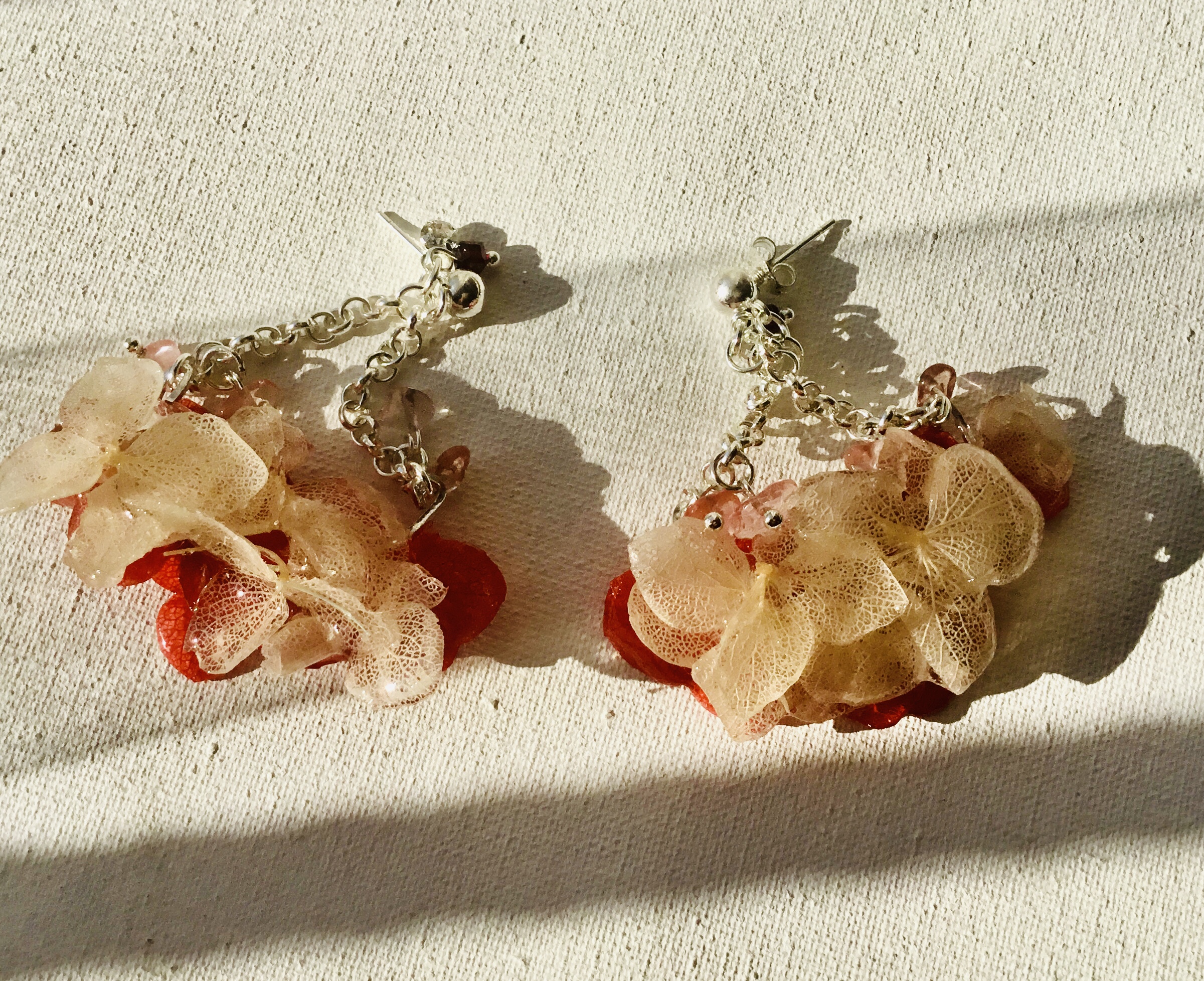 Real hortensia flowers earrings
