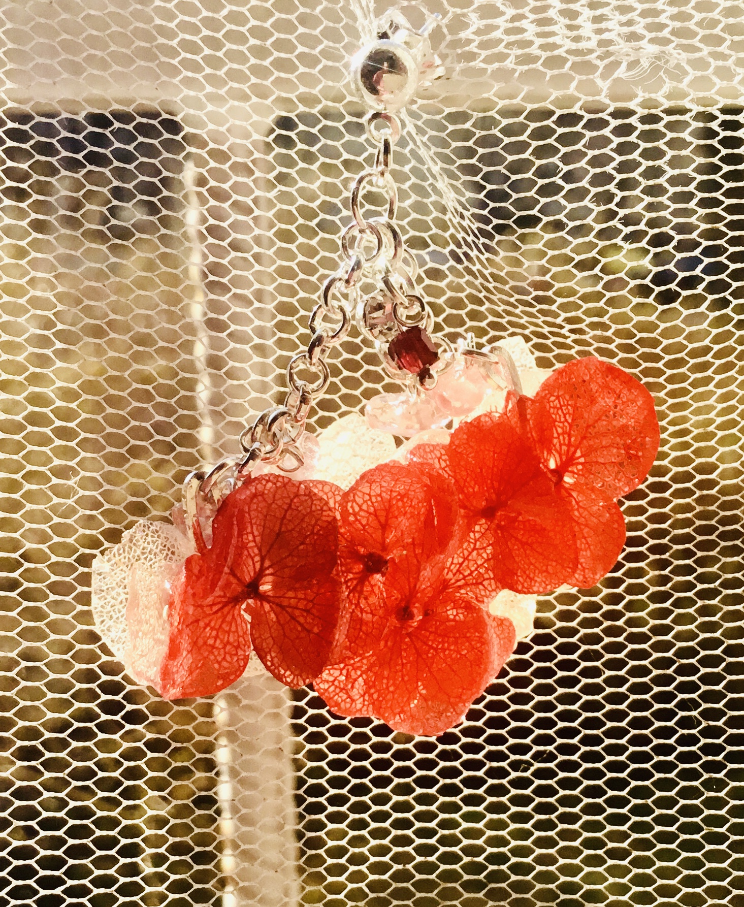 Real hortensia flowers earrings