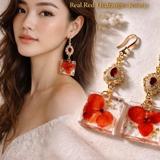 Crimson Bloom Resin Earrings – Real Red Hydrangea Jewelry