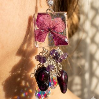 Hydrangea Earrings with Baroque Pearls and Amethyst