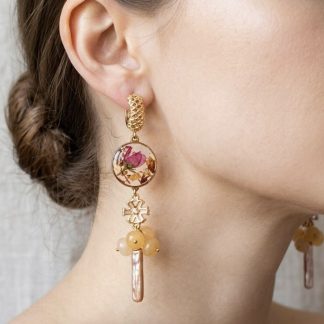 Flower Earrings, Botanical Jewelry, Baroque Pearl, Resin Jewelry, Aventurine, Real Flower Jewelry, Dangle Earrings, Nature Inspired, Gift For Her, Gold Statement, Pressed Flower, Handmade Earrings, Unique Jewelry