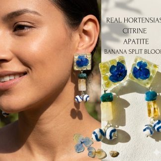 Real Blue Hydrangea Earrings with Citrine & Apatite