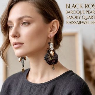 Black Rose & Baroque Pearl Statement Earrings