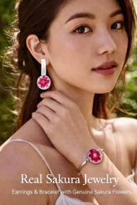 Real Sakura Flower Earrings Bracelet Set – Handmade Resin Botanical Jewelry
