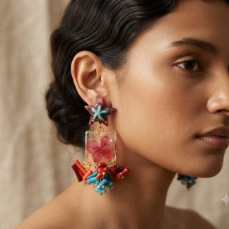 Tropical Starfish Resin Earrings with Real Hydrangea Flowers,