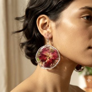 Pressed Rose Petal Earrings: Real Flower, Moss & Resin - Botanical Jewelry